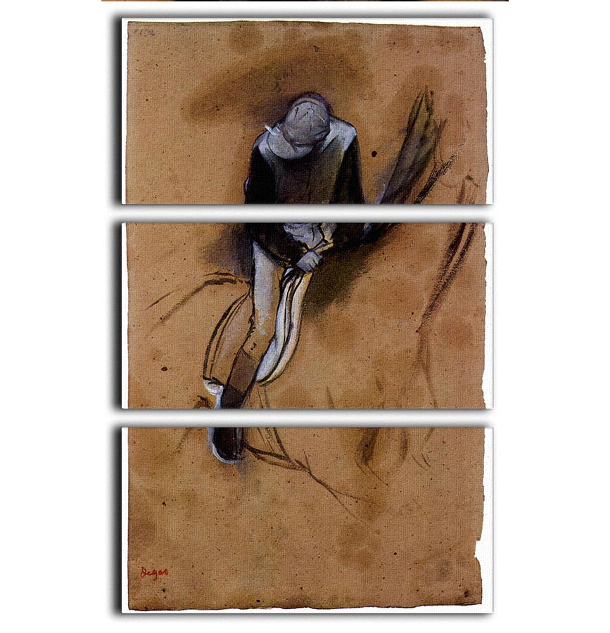 Three-panel canvas art featuring Degas's Jockey Forward Flexed Standing in the Saddle, showcasing vibrant colors and intricate details.